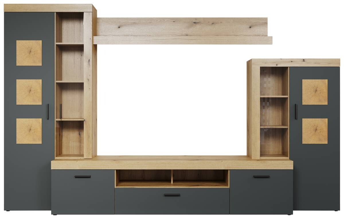 Wohnwand Tyler Eiche Evoke Coast Nachbildung anthrazit B/H/T: ca. 331x206x50 cm