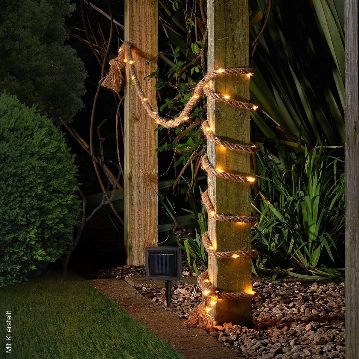 Solarlichterkette 10 m Hanfseil