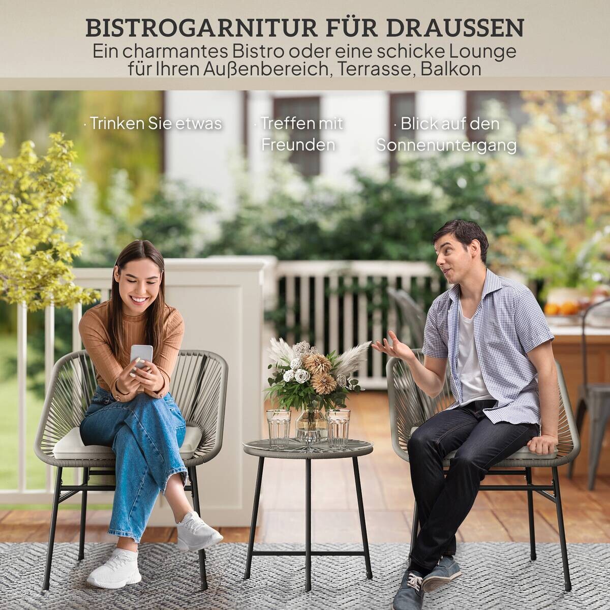 Outsunny Balkonmöbel-Set dunkelgrau Polyethylen B/H/L: ca. 63x76x65 cm