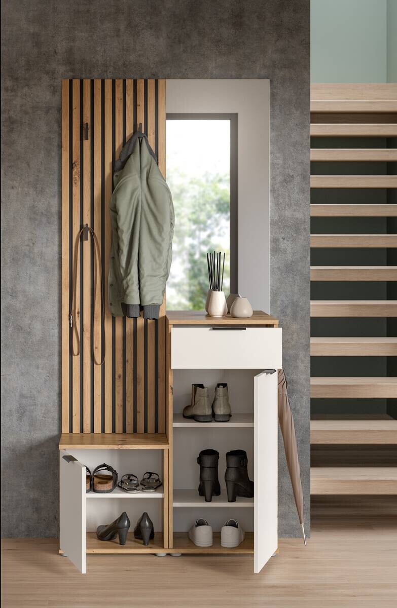 Garderobe Simple Eiche Artisan Nachbildung weiß B/H/T: ca. 88x195x35 cm