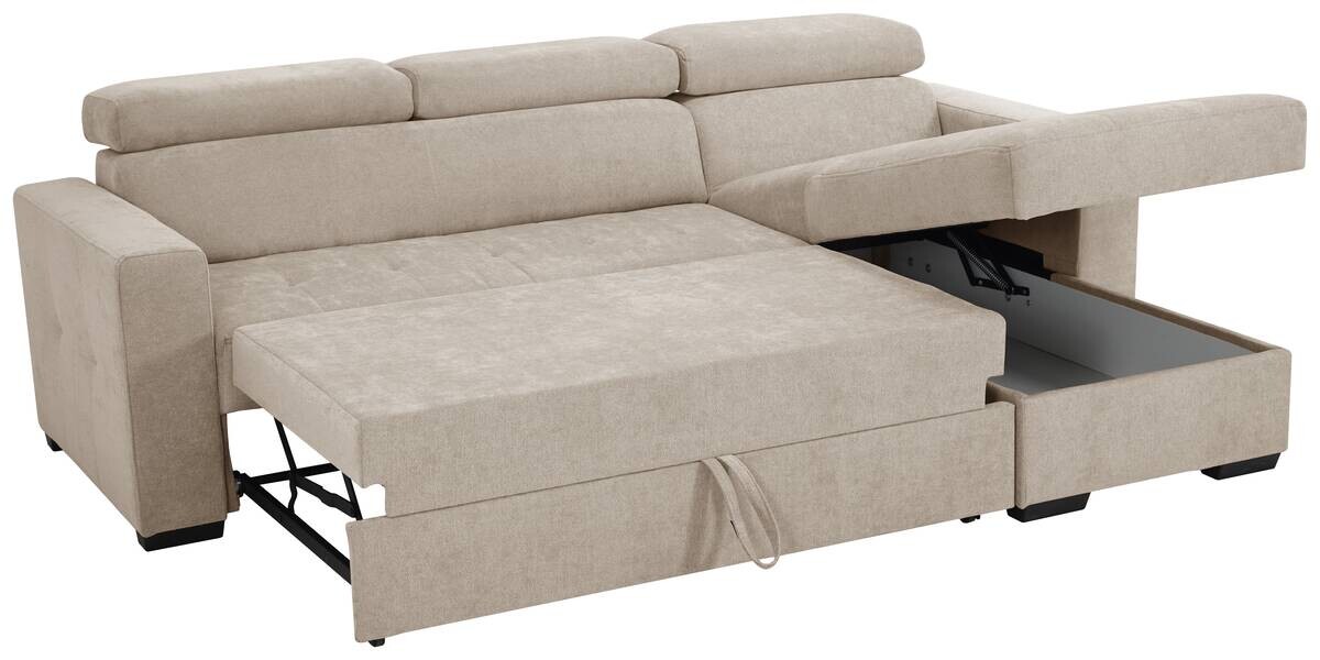Ecksofa mit Bettfunktion und Bettkasten beige Microfaser B/T: ca. 238x170 cm