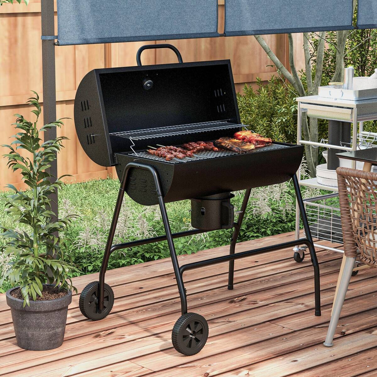 Outsunny Holzkohlegrill Metall B/H/L: ca. 71,5x102x95 cm