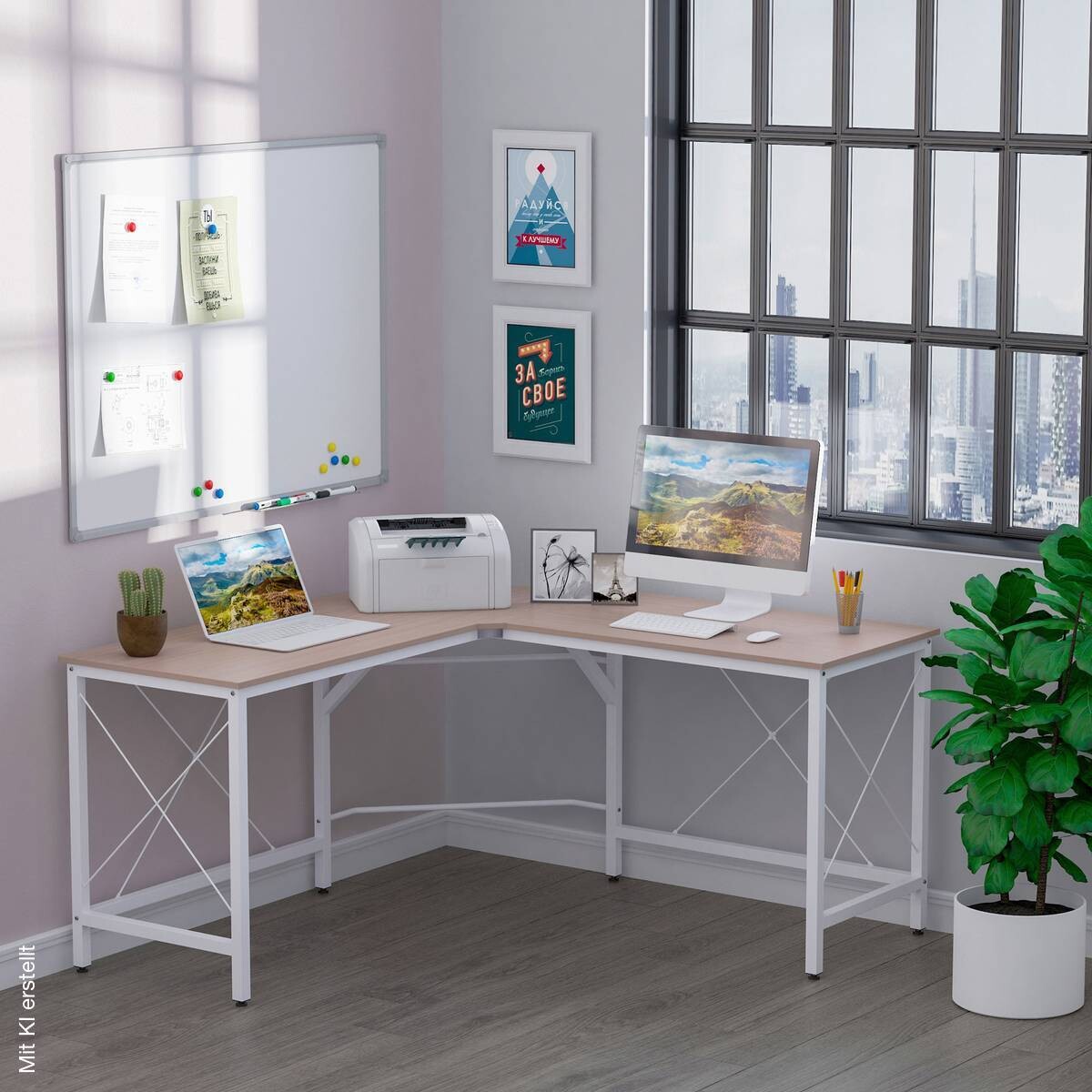 Computertisch 836-122AK natur weiß B/H/L: ca. 150x76x150 cm