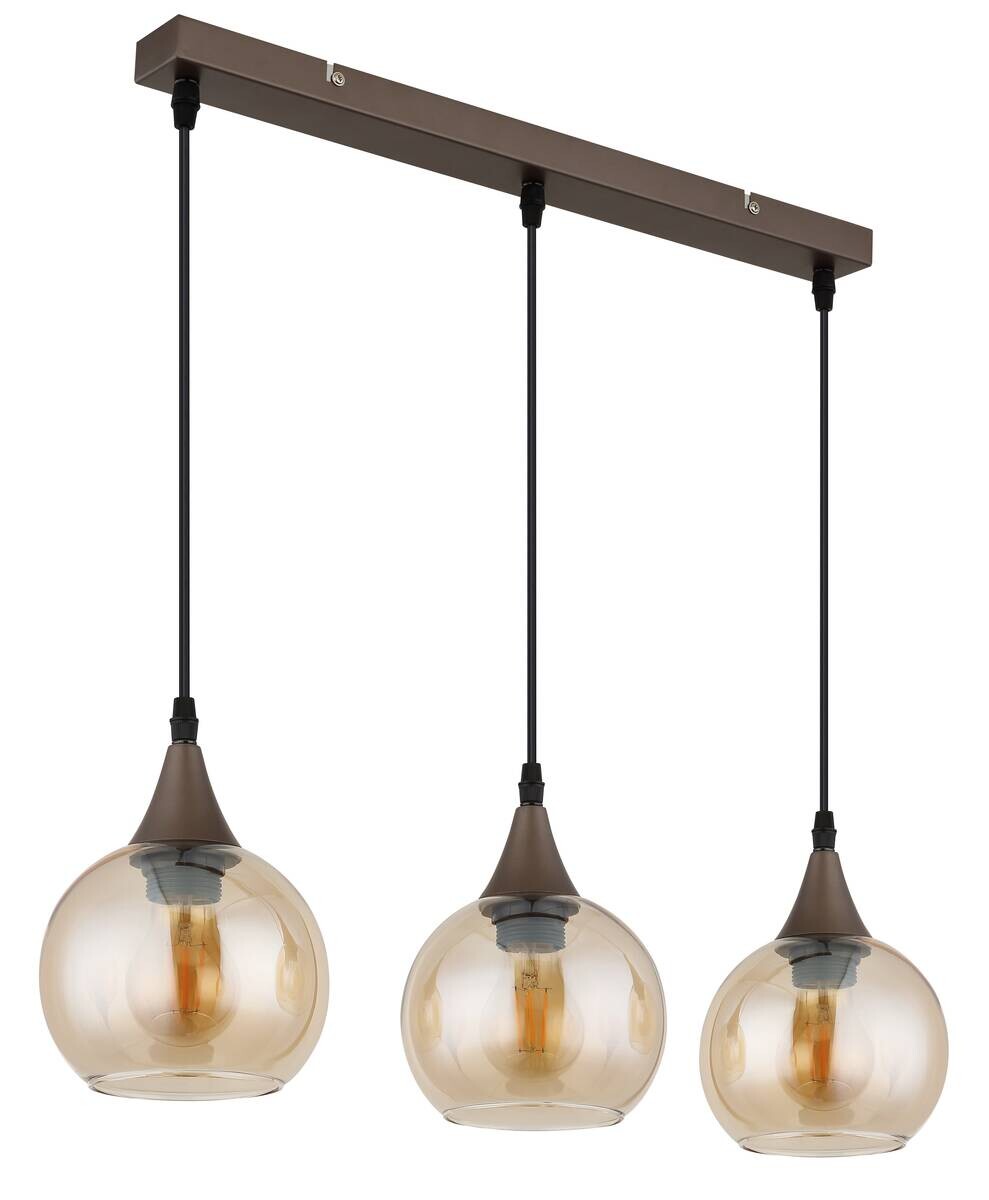 Pendelleuchte Nika Cappuccino amber Metall Glas B/H/L: ca. 15x61x120 cm E27 3 Brennstellen