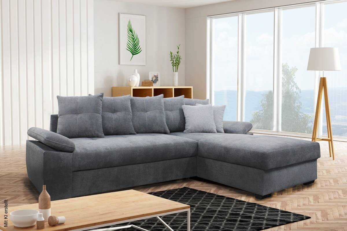 Ecksofa mit Bettfunktion und Bettkasten hellgrau B/H/T: ca. 274x90x168 cm