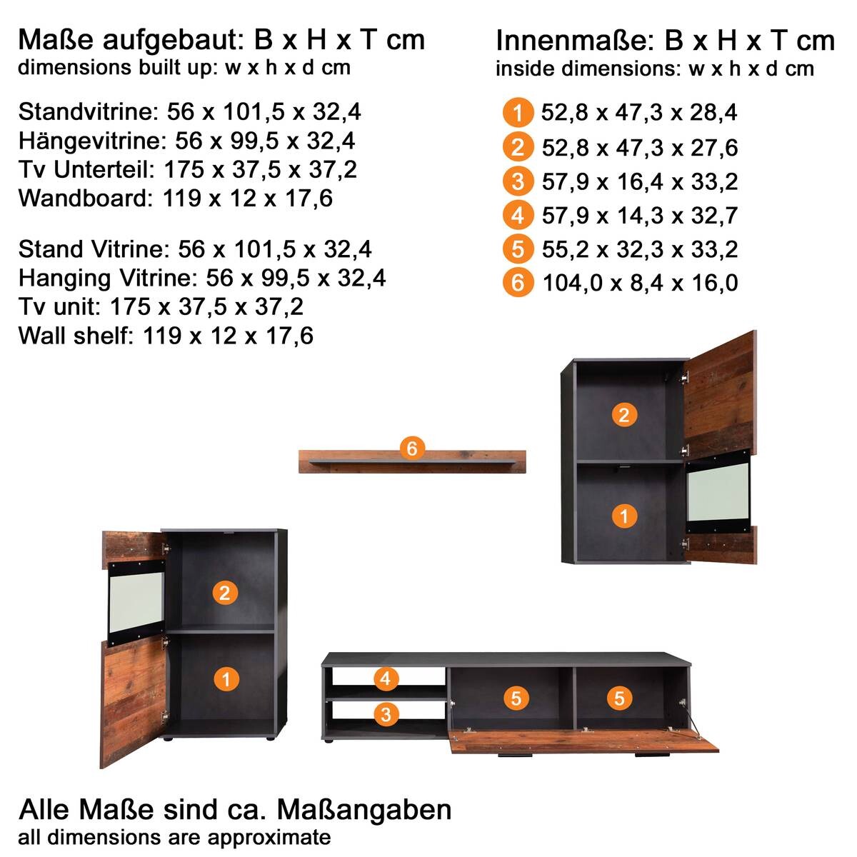 Wohnwand Mango Old Wood Nachbildung Matera Nachbildung B/H/T: ca. 246x182x37 cm
