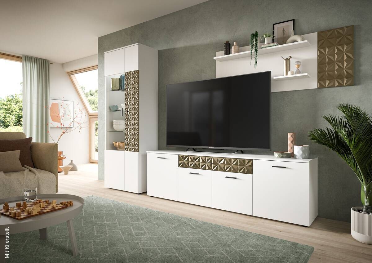 Vitrinenschrank Prisma weiß gold Optik B/H/T: ca. 70x195x37 cm