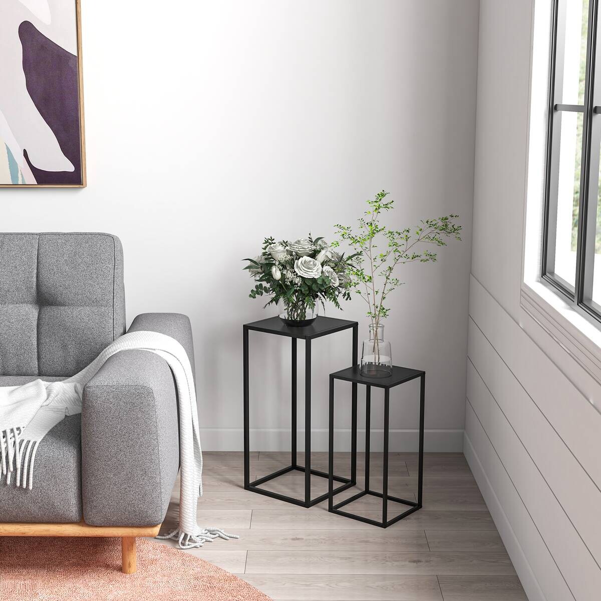 Outsunny Blumenständer schwarz Stahl B/H/L: ca. 31x65x31 cm