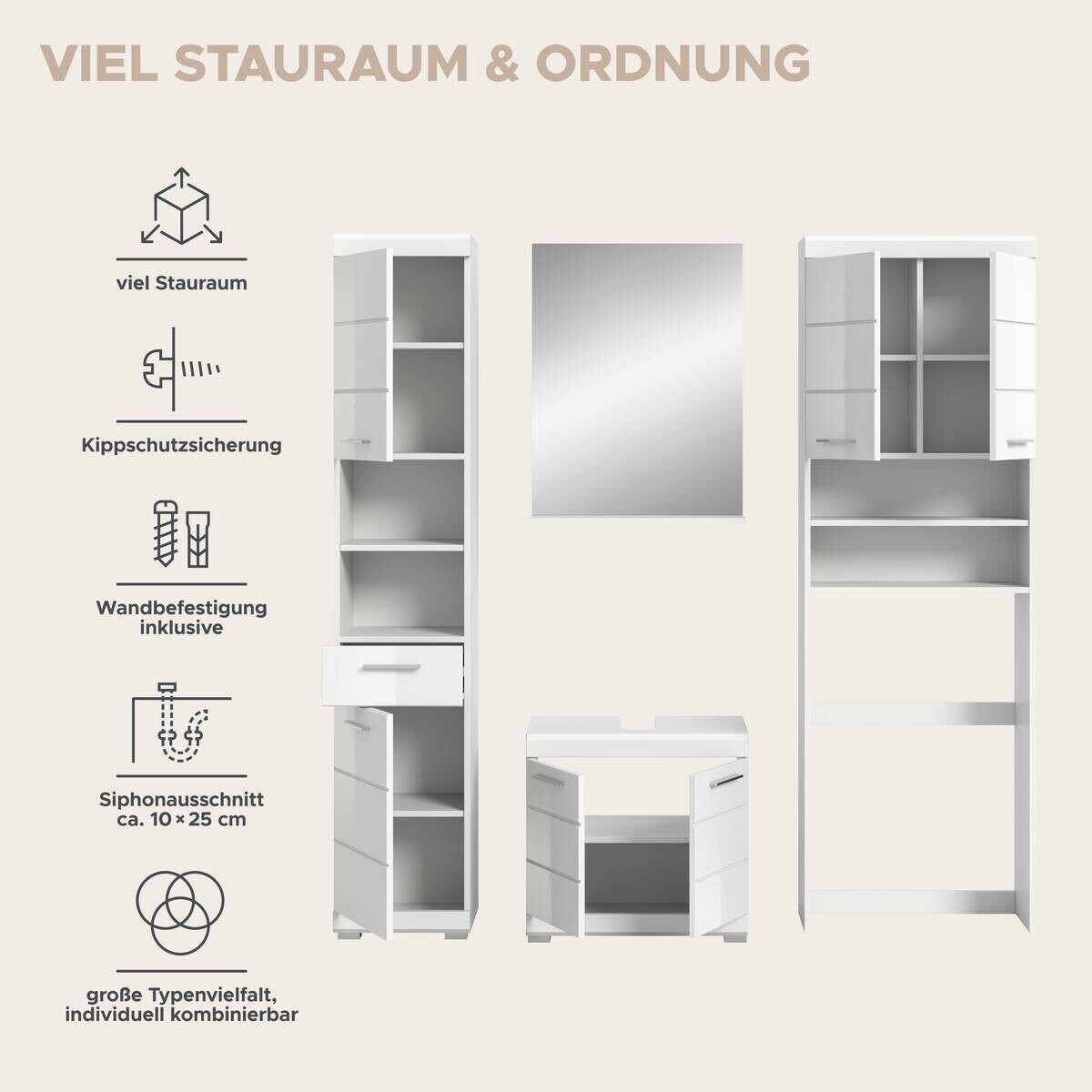 Badezimmer-Set Scout weiß weiß Hochglanz B/H/T: ca. 190x191x34 cm