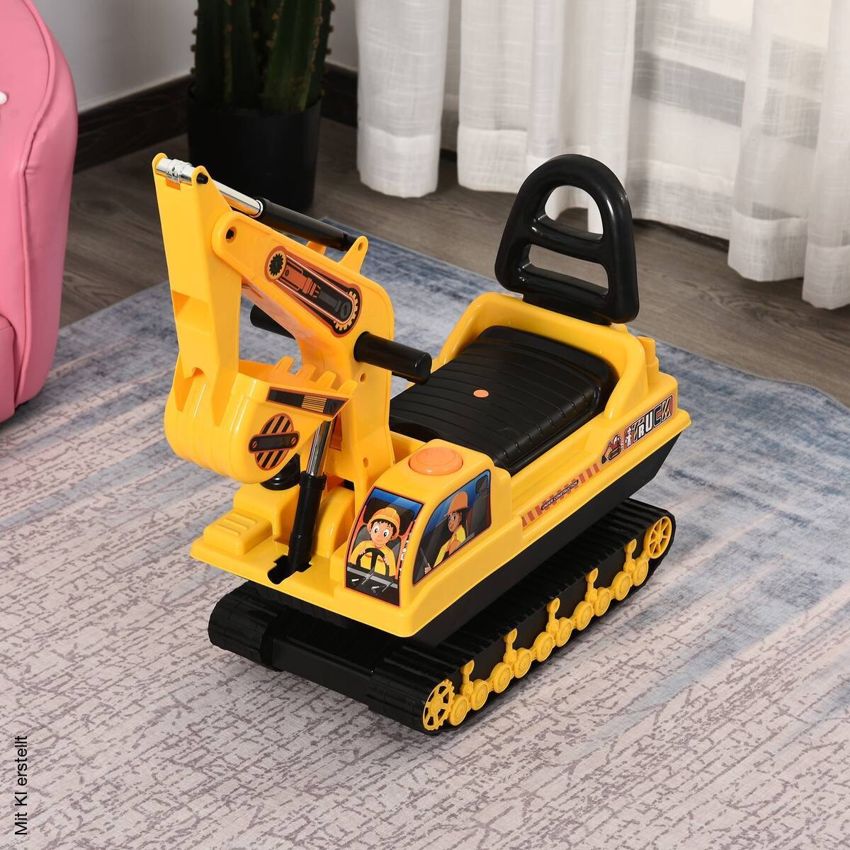 HOMCOM Kinder-Rutscherfahrzeug Bagger gelb B/H/L: ca. 24x58,5x78 cm