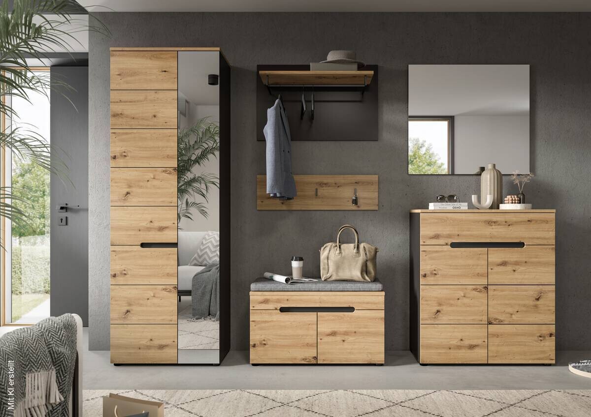 Garderobe CANU edles Basaltgrau Nachbildung Eiche Artisan Nachbildung B/H/T: ca. 160x190x37 cm