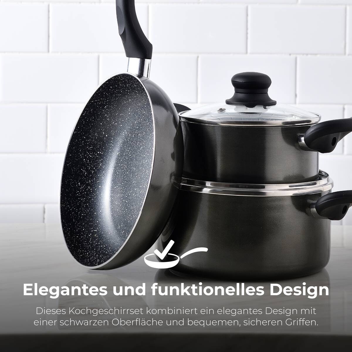 SAN IGNACIO Kochgeschirrset Soria schwarz Aluminium 4 tlg.