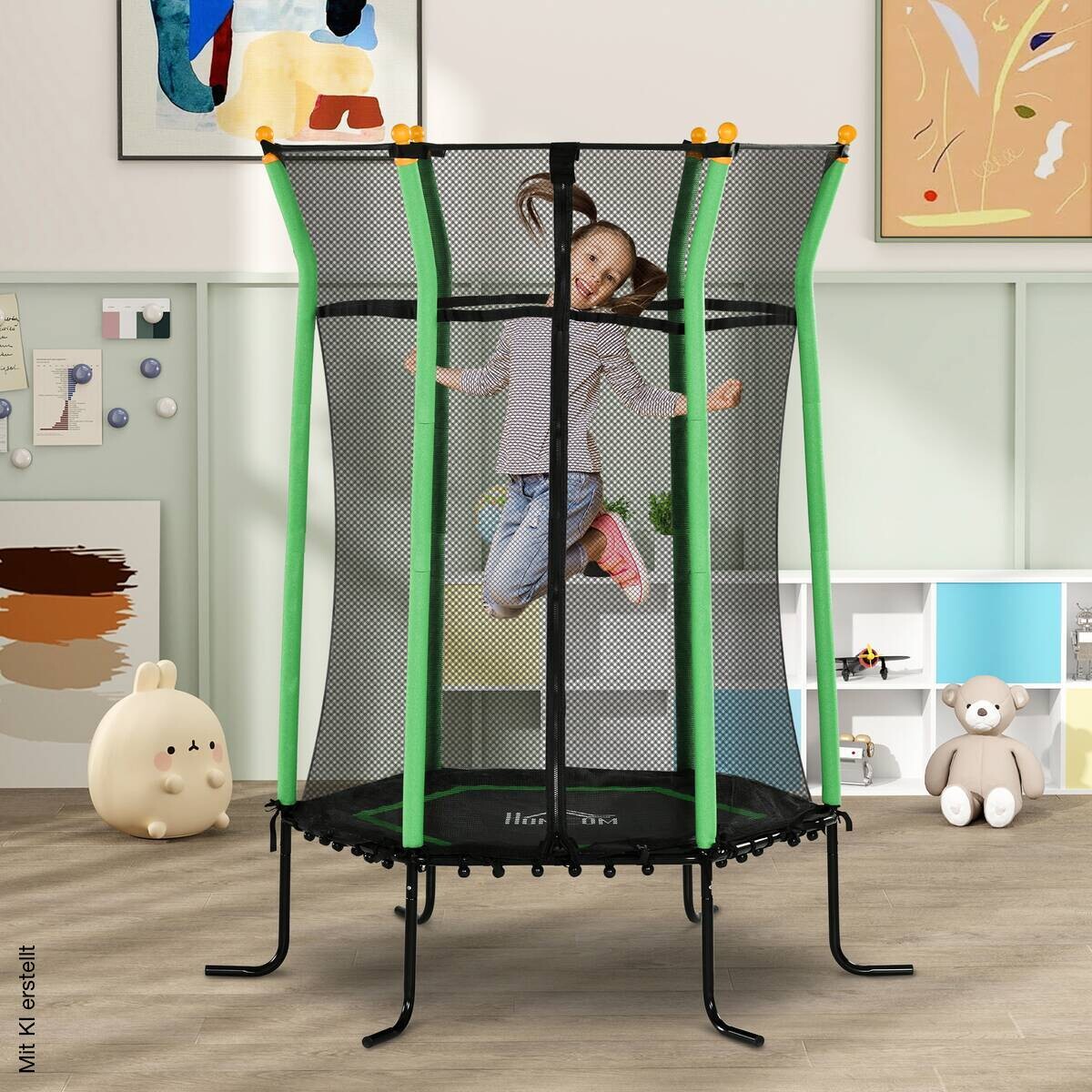 HOMCOM Kindertrampolin grün B/H/L: ca. 163,5x190x163,5 cm