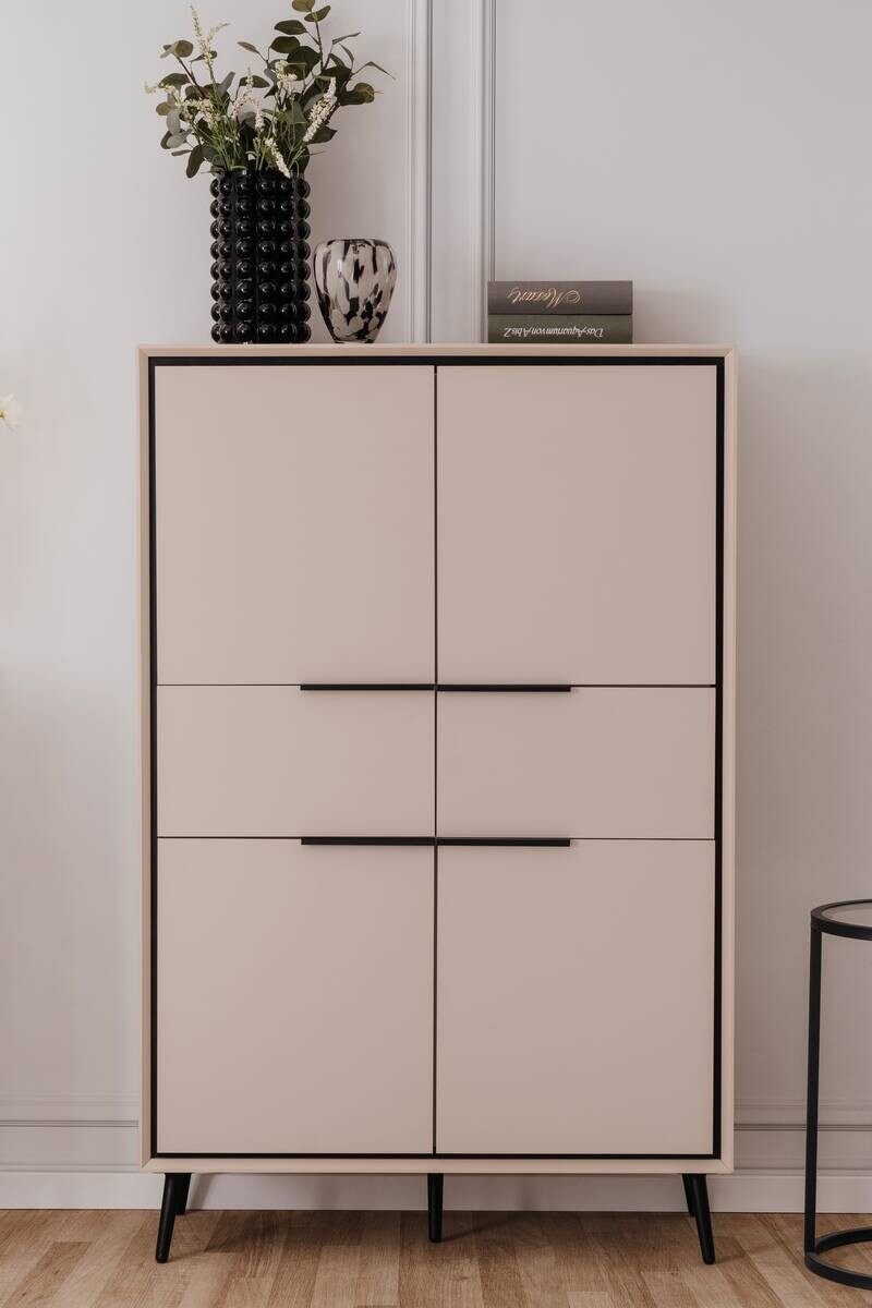 Highboard Arona sand schwarz B/H/T: ca. 90x140x38 cm