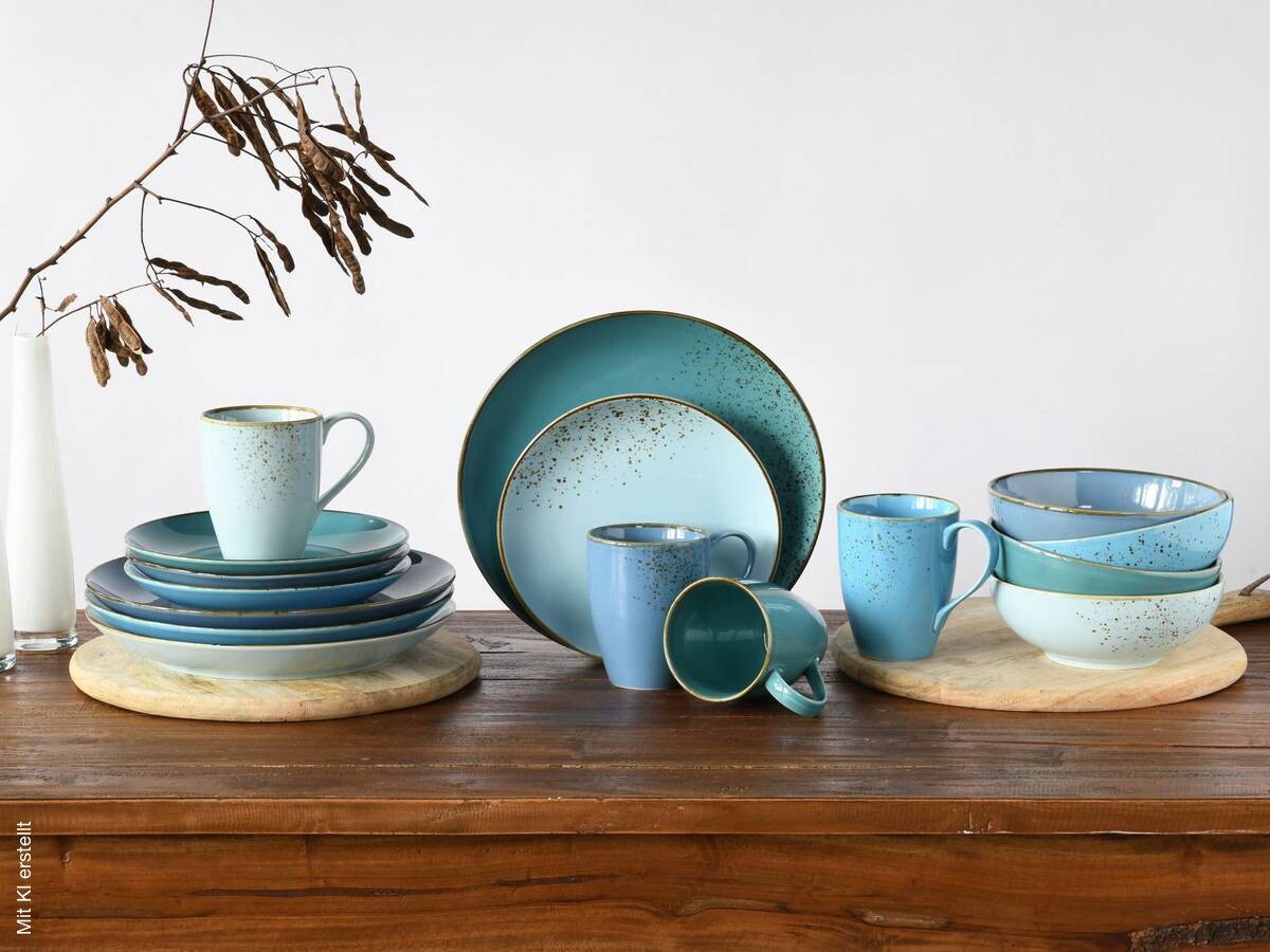 CreaTable Kombiservice Nature Collection Aqua blau Keramik 16 tlg.