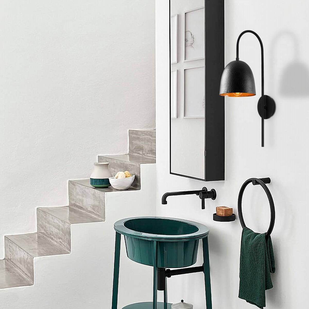 Opviq Wandleuchte schwarz Metall B/H/L: ca. 24x57x16 cm E27 1 Brennstellen