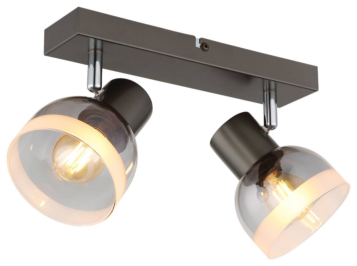 GLOBO Spot Rauch schwarz Glas Metall B/H/L: ca. 10x14x26 cm E14 2 Brennstellen