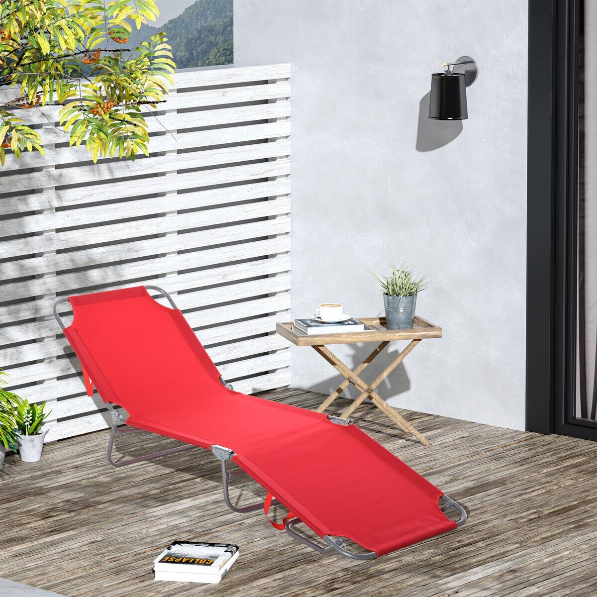 Outsunny Sonnenliege rot Polyester B/H/L: ca. 55x24x187 cm