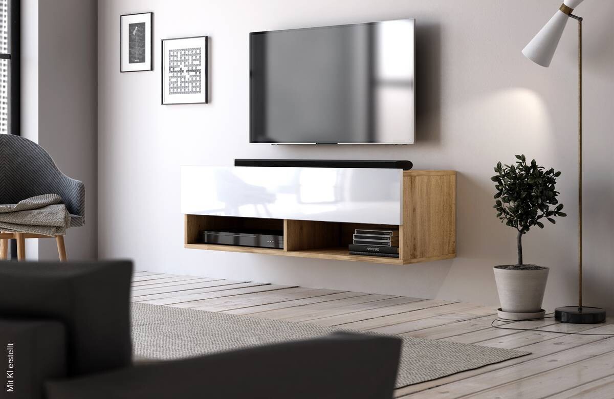 TV-Lowboard TV LOWBOARD DERBY 100 Eiche Wotan Nachbildung weiß glänzend B/H/T: ca. 100x32,5x31,5 cm