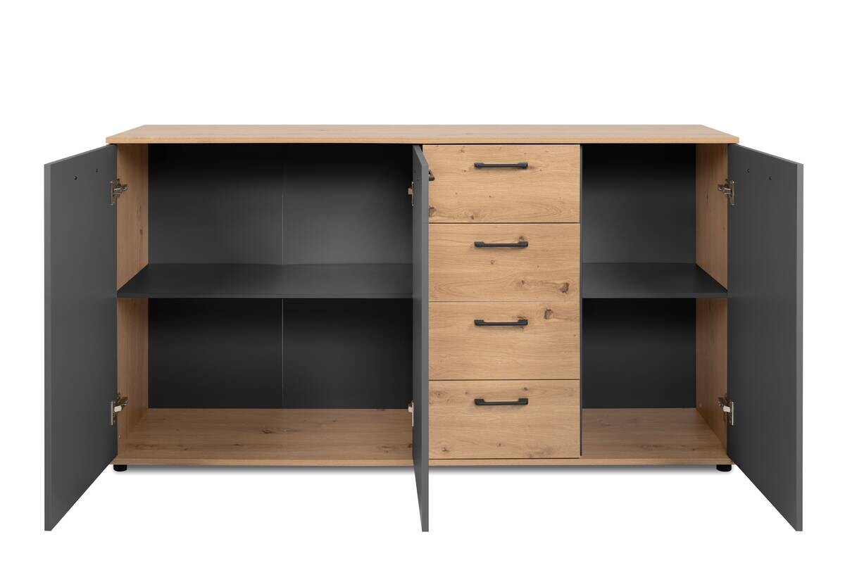 Kommode Kerry 51B Eiche Artisan Nachbildung anthrazit B/H/T: ca. 160x85x35 cm