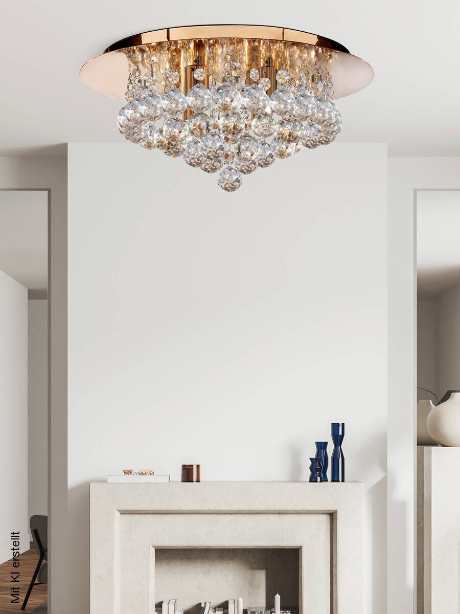 Searchlight Deckenleuchte Hanna gold transparent Stahl Glas B/H/T/D: ca. 35x17,5x17,5x35 cm G9 4 Brennstellen