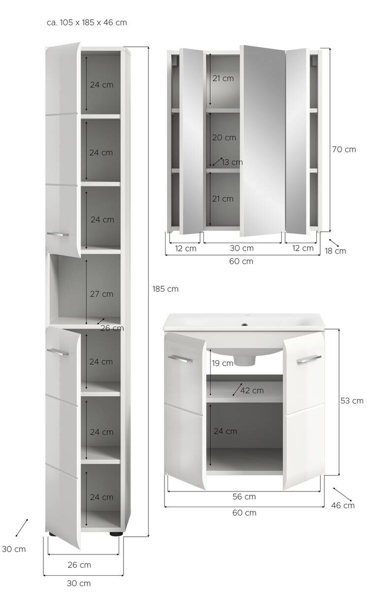 Badezimmer-Set Ice weiß weiß Hochglanz B/H/T: ca. 105x185x46 cm