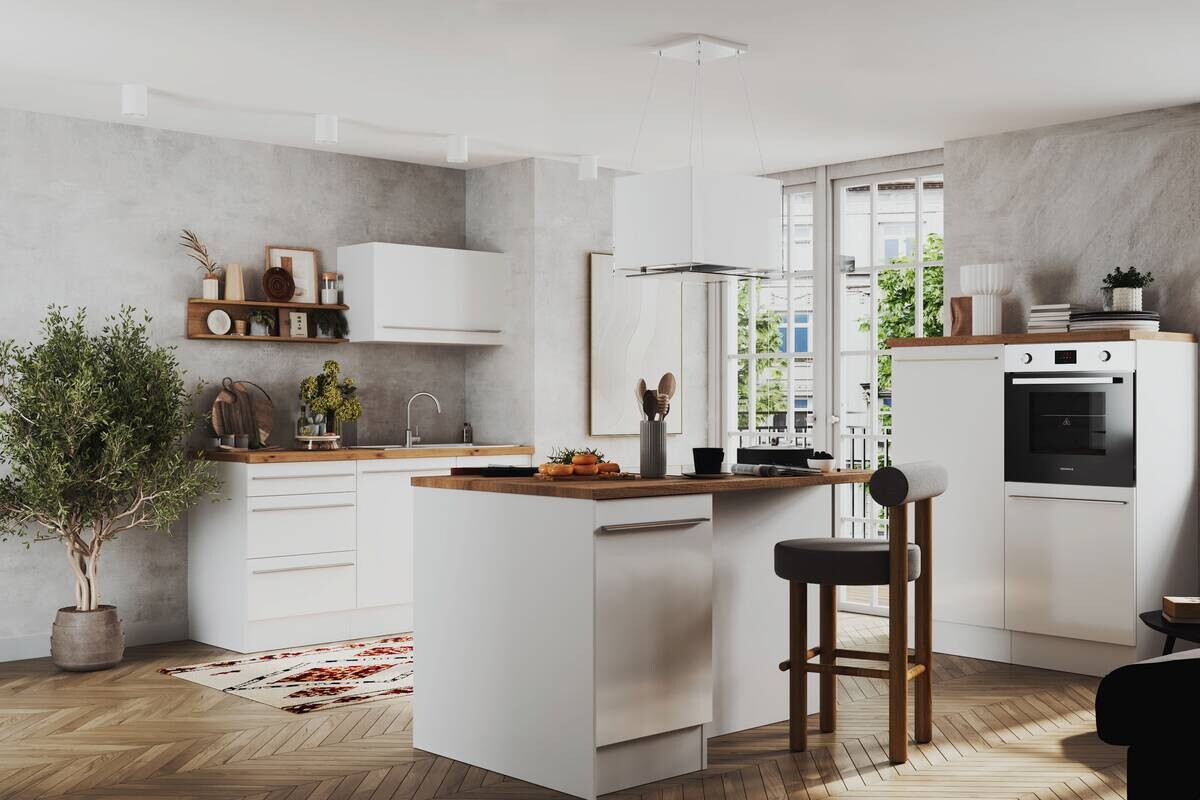 Respekta Inselküche Gabriel weiß Hochglanz B/H/T: ca. 290x200x60 cm