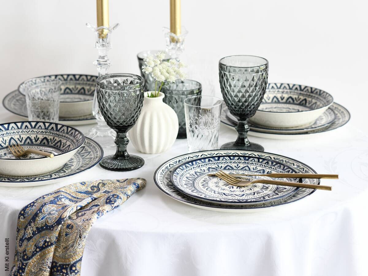 CreaTable Tafelservice Mexico blau Steingut 18 tlg.