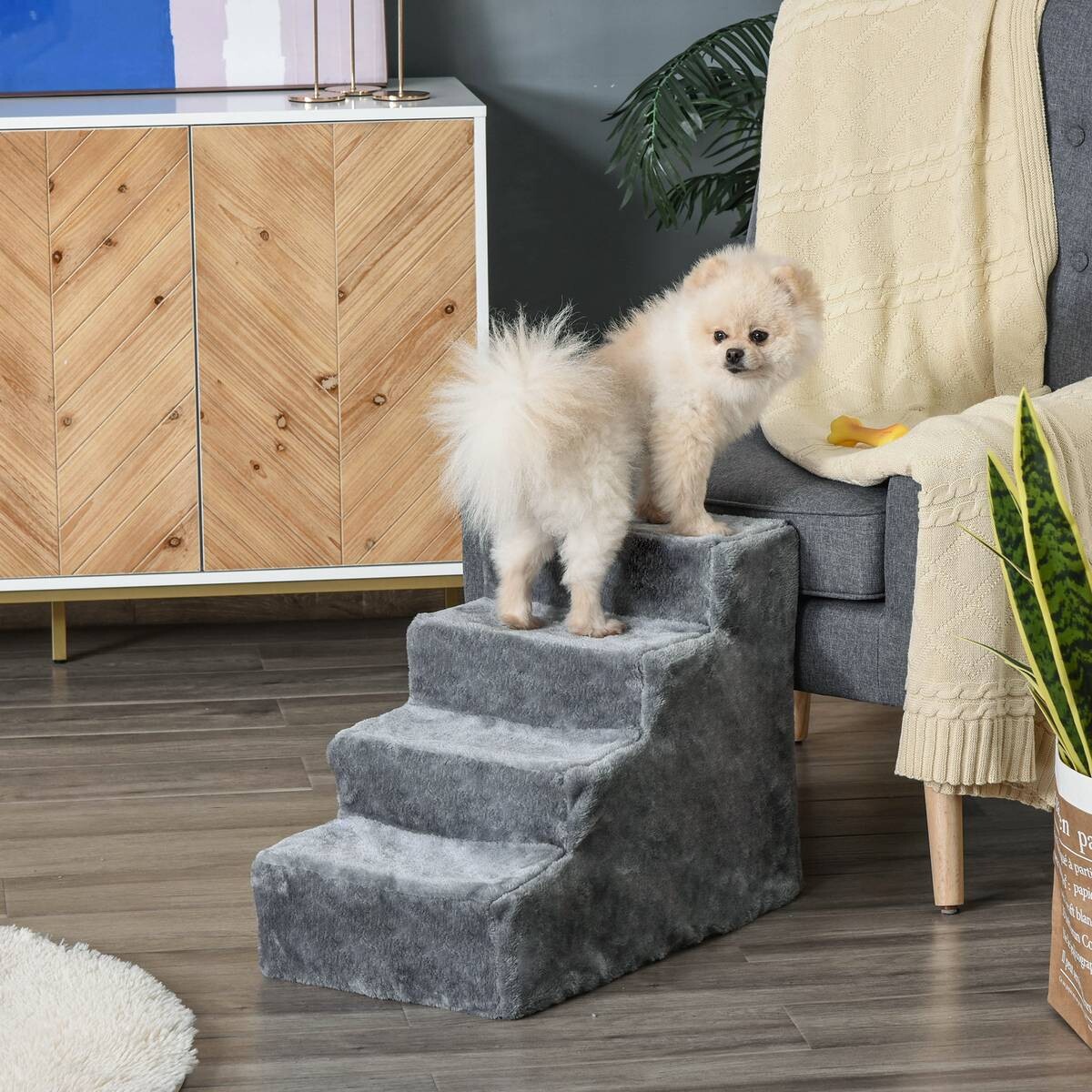 PawHut Haustiertreppe grau Polyester B/H/L: ca. 35x44x60 cm