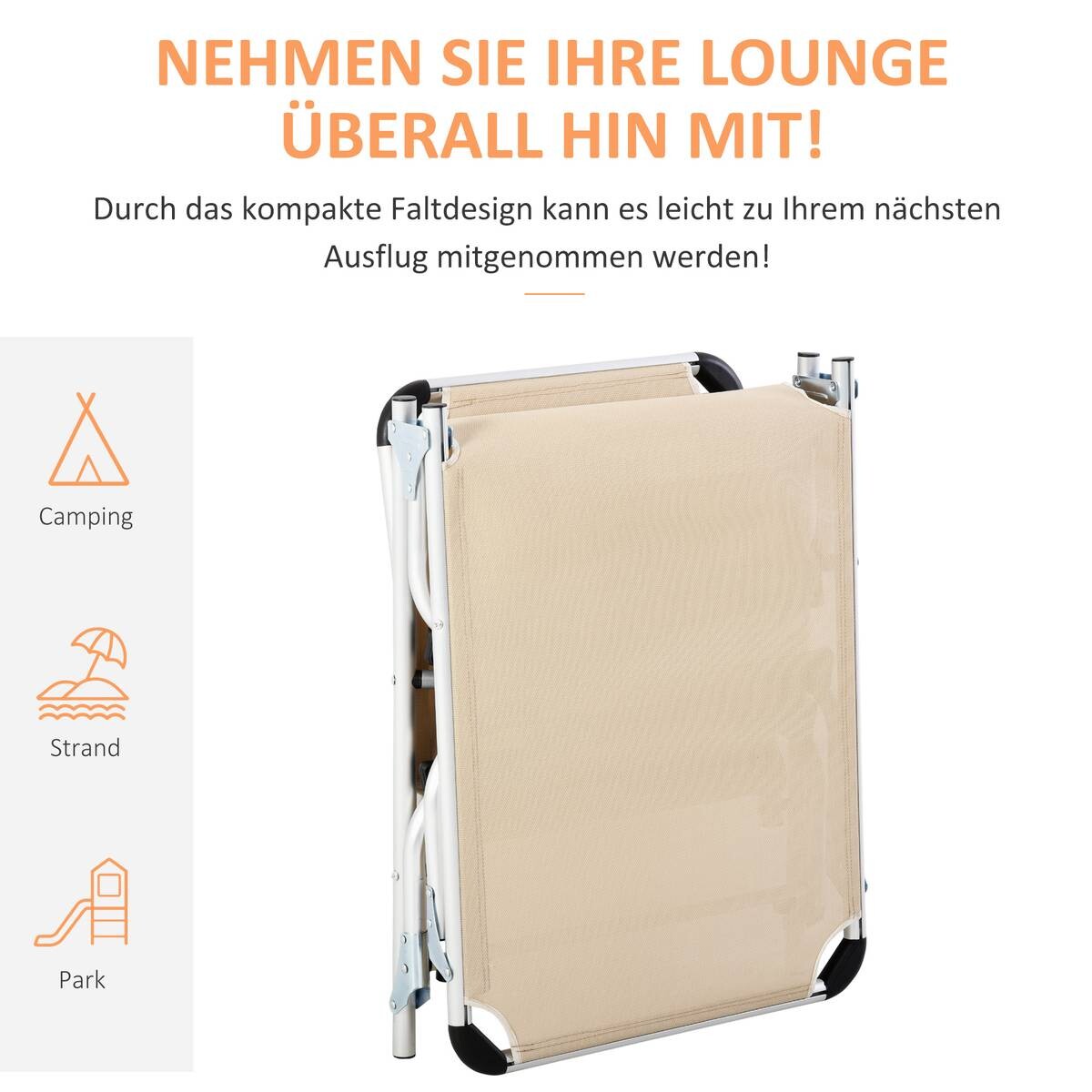 Outsunny Gartenliege beige Aluminium B/H/L: ca. 60x28x189 cm
