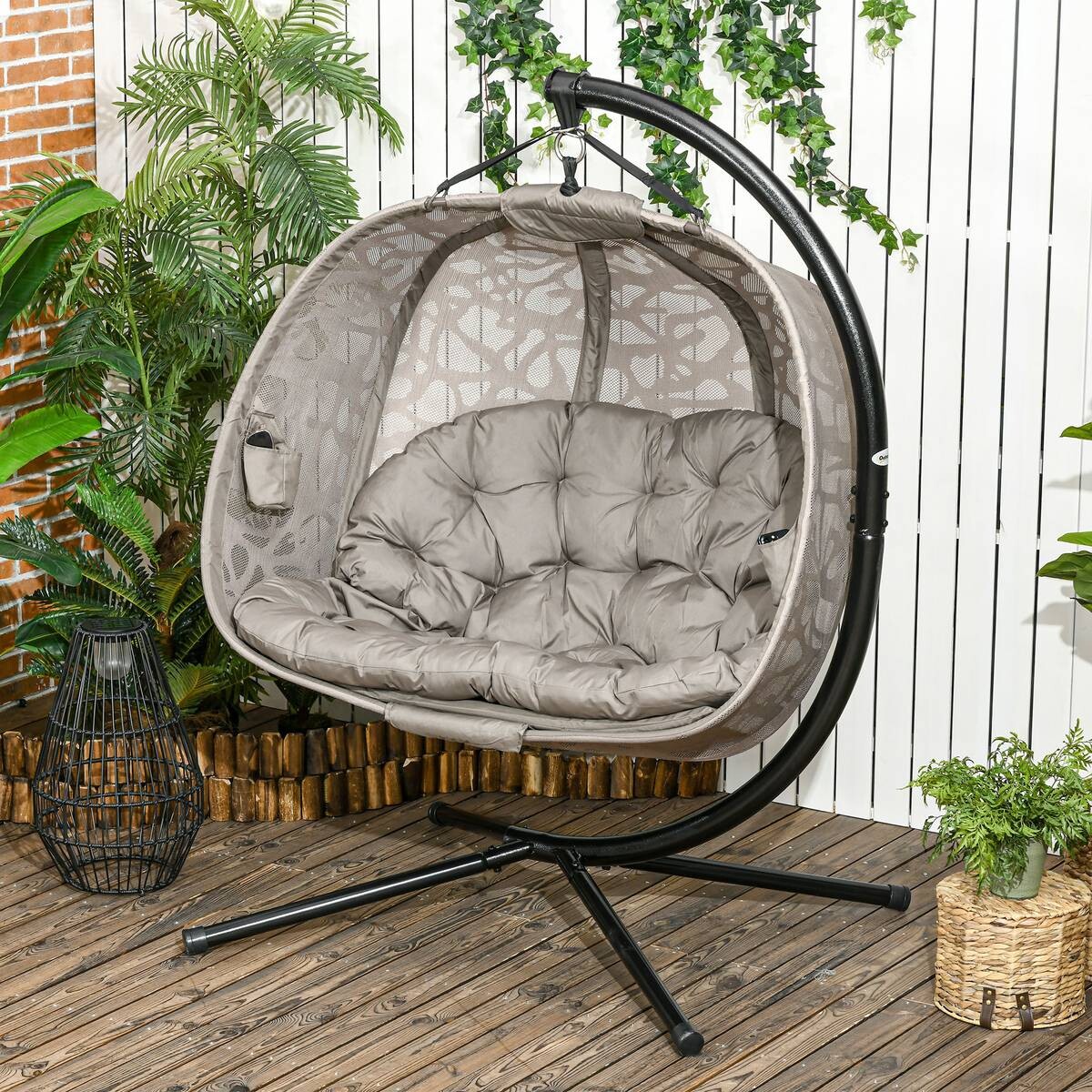 Outsunny Hängesessel mit Sitzkissen sand Polyester B/H/L: ca. 103x172x130 cm