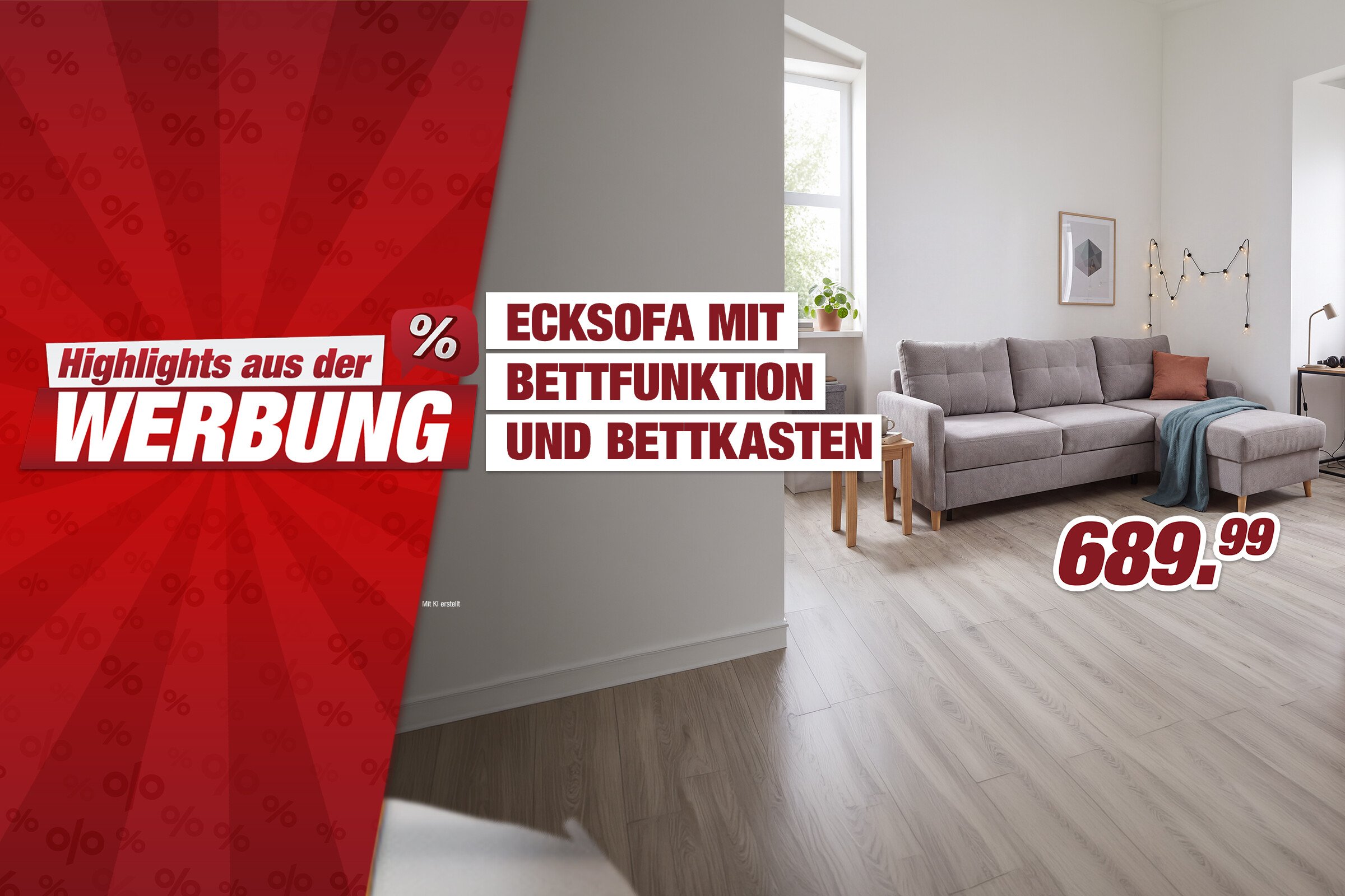 Unsere Werbe Highlights - -2 Ecksofa mit Bettfunktion und Bettkasten