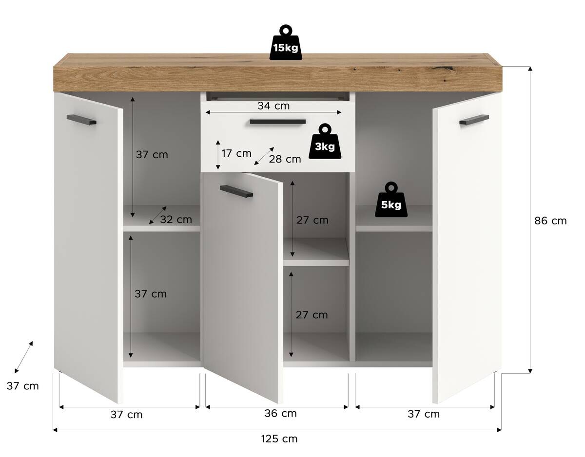 Sideboard Sunset weiß B/H/T: ca. 125x86x37 cm