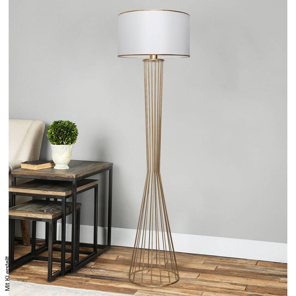 Opviq Stehlampe weiß gold Metall B/H/T/L/D: ca. 38x155x38x38x38 cm E27 1 Brennstellen