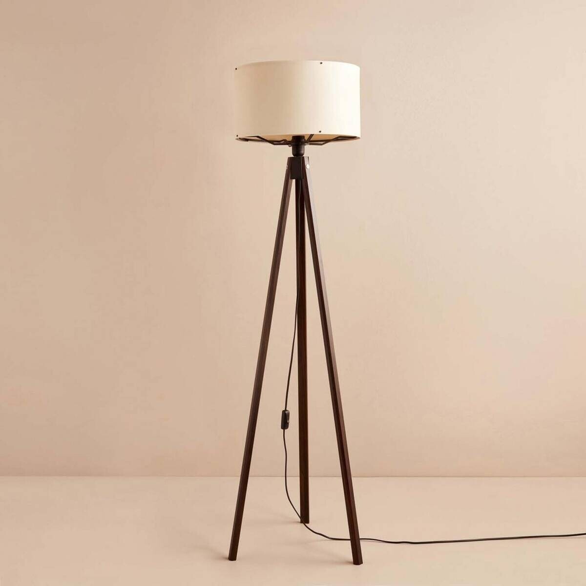 Opviq Stehleuchte braun Stoff Holz B/H/T/L/D: ca. 21x140x21x21x21 cm E27 1 Brennstellen