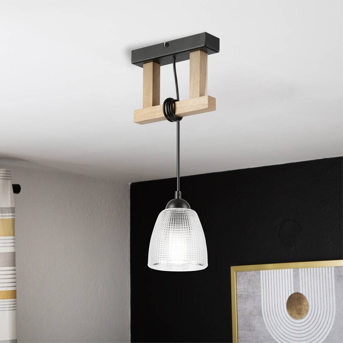 Lamkur Pendelleuchte Eiche Stahl B/H/L: ca. 20x89x20 cm E27 1 Brennstellen