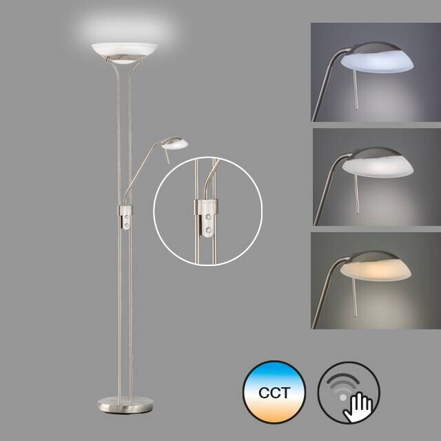 Fischer & Honsel Stehlampe 40075 nickel matt weiß Metall Glas H/D: ca. 182x32 cm 1 Brennstellen