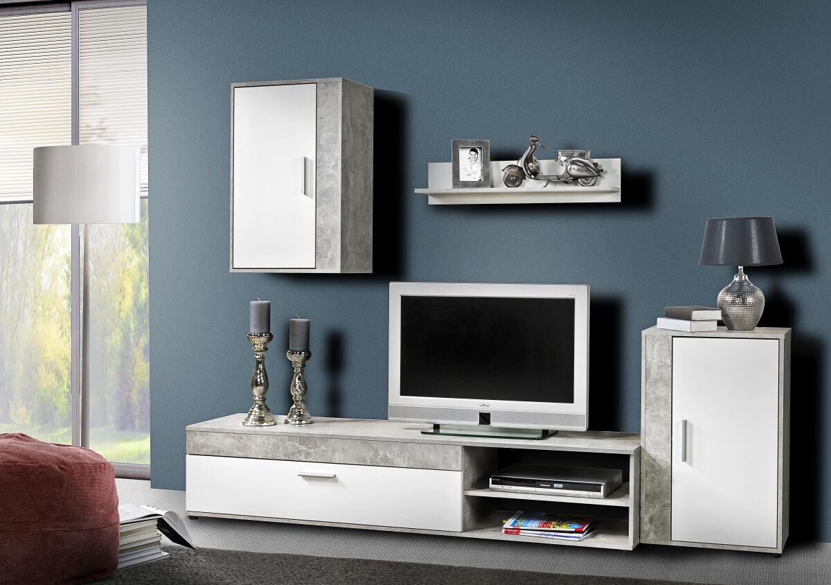 Wohnwand Lima Beton Optik weiß B/H/T: ca. 230x170x42 cm