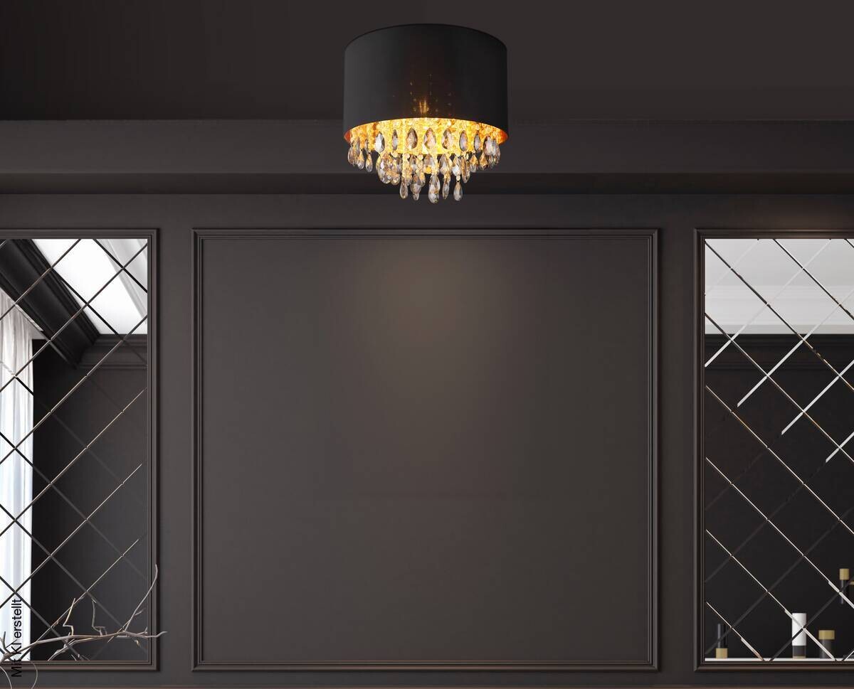 GLOBO Deckenleuchte COLETTA 15776D mattschwarz gold schwarz Metall Kunststoff Textil H/D: ca. 33x40 cm E27 1 Brennstellen