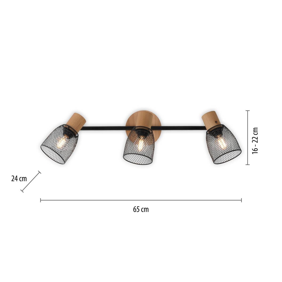 Just Light Spotbalken TAMIS 15193-79 schwarz natur Holz Metall B/H/T: ca. 65x22x24 cm E14 3 Brennstellen