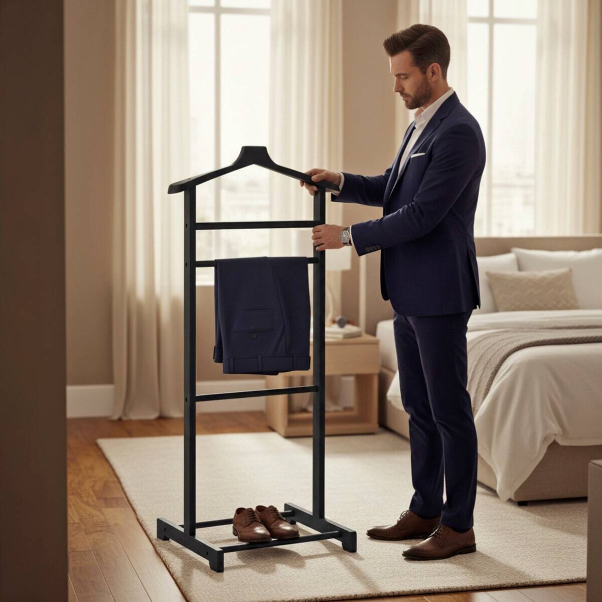 Herrendiener schwarz lackiert Bambus B/H/T: ca. 48x97x36 cm