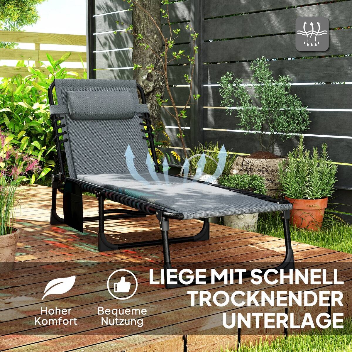 Outsunny Sonnenliege dunkelgrau Stahl B/H/L: ca. 68x36x189 cm
