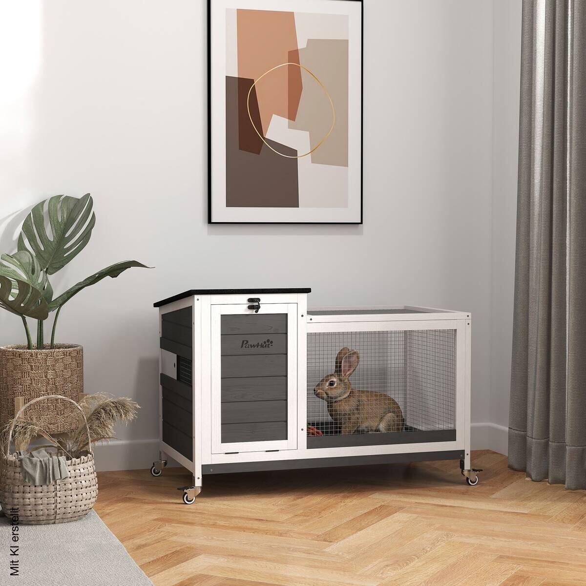 PawHut Kaninchenstall dunkelgrau Stahl B/H/L: ca. 52x67x92 cm