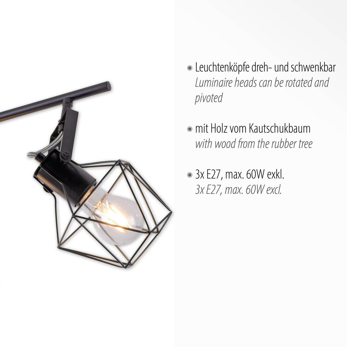 Just Light Spotbalken Jaro Eisen B/H/L: ca. 28x31x83 cm E27 3 Brennstellen