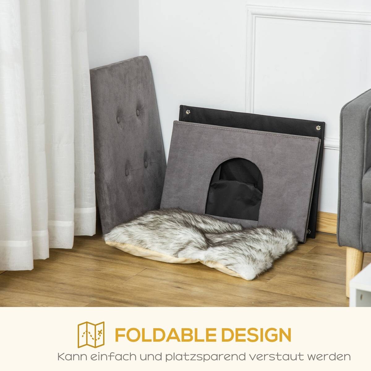 PawHut Katzenhaus grau Polyester B/H/L: ca. 45x44,5x60 cm