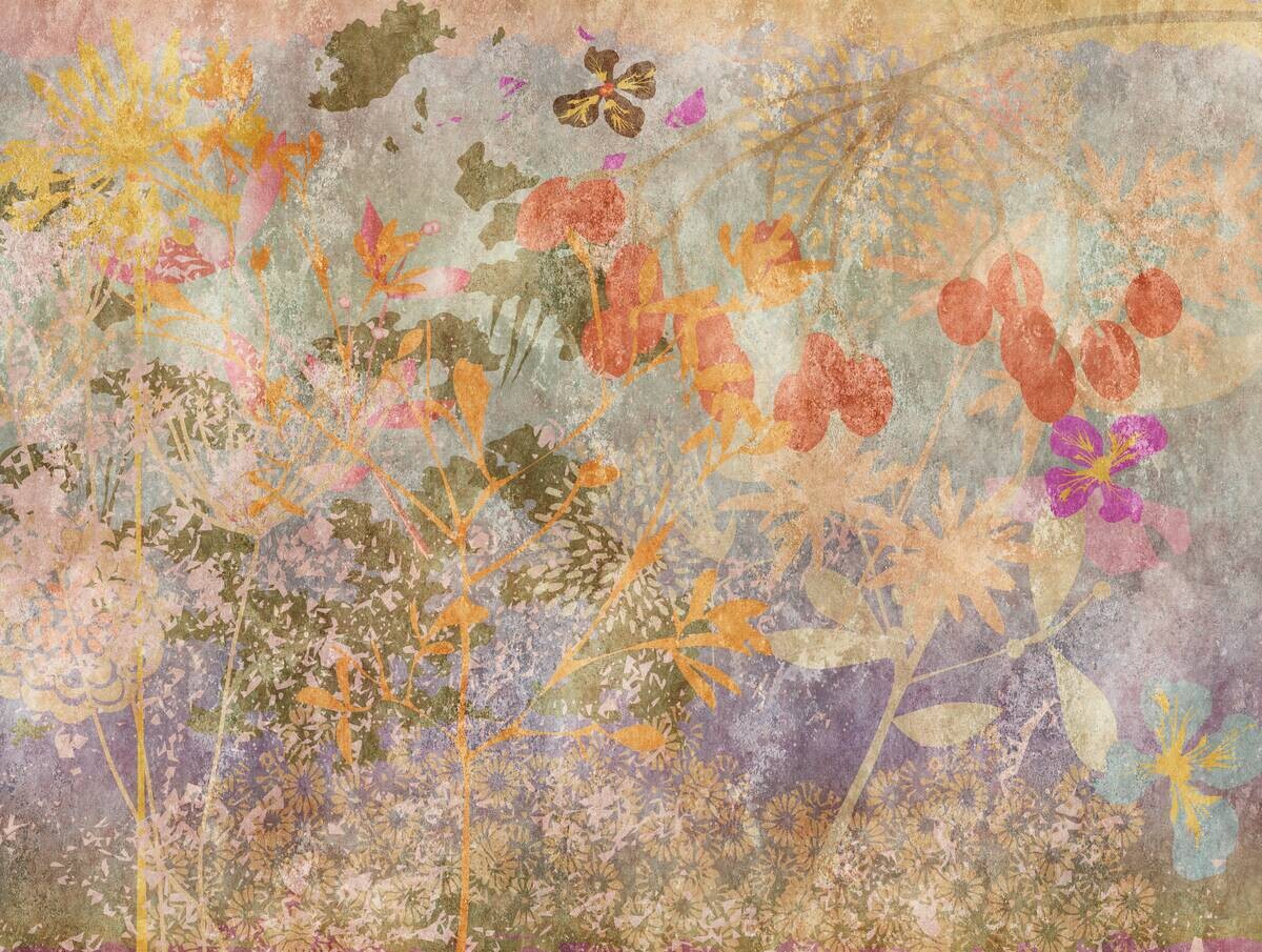 Livingwalls Fototapete Blumen orange lila bunt B/L: ca. 280x371 cm