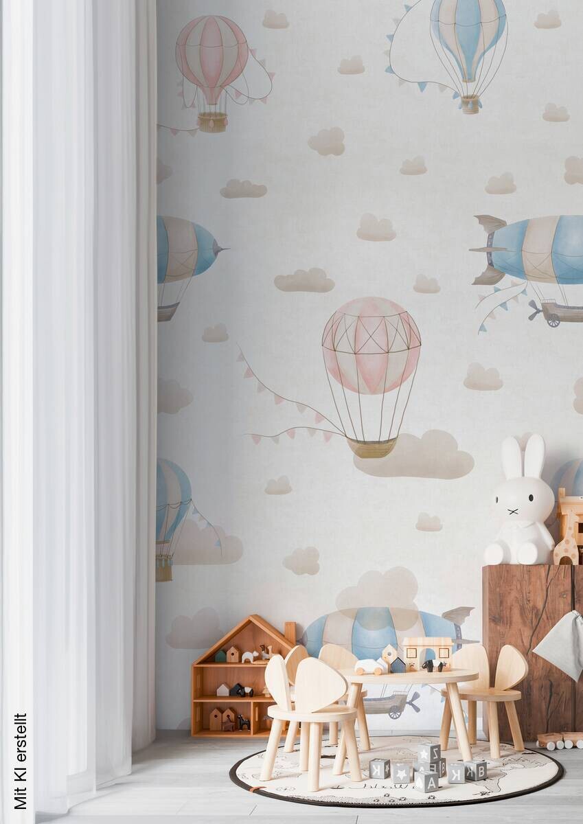 Livingwalls Fototapete Heißluftballon Wolken rosa creme blau B/L: ca. 280x159 cm