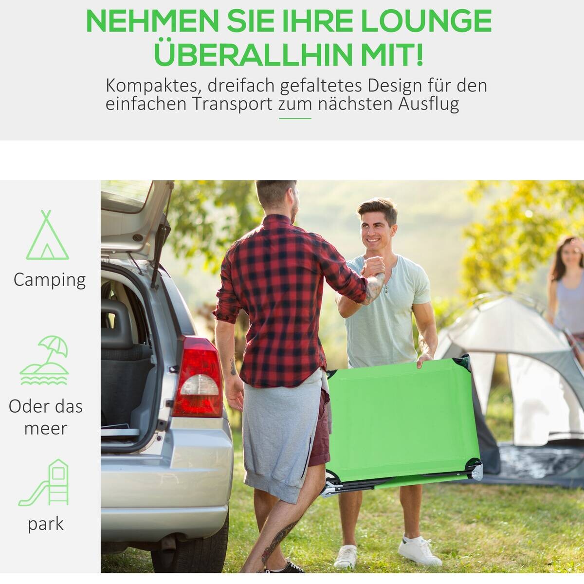 Outsunny Sonnenliege grün Polyester B/H/L: ca. 58x36x187 cm