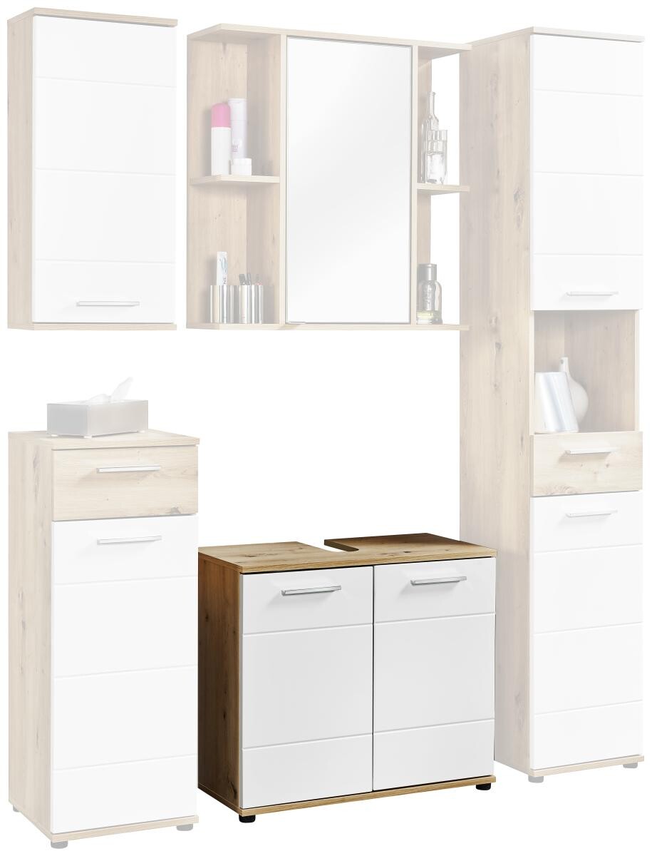 Waschbeckenunterschrank Bergen Eiche Artisan Nachbildung weiß Hochglanz B/H/T: ca. 70x61x35 cm