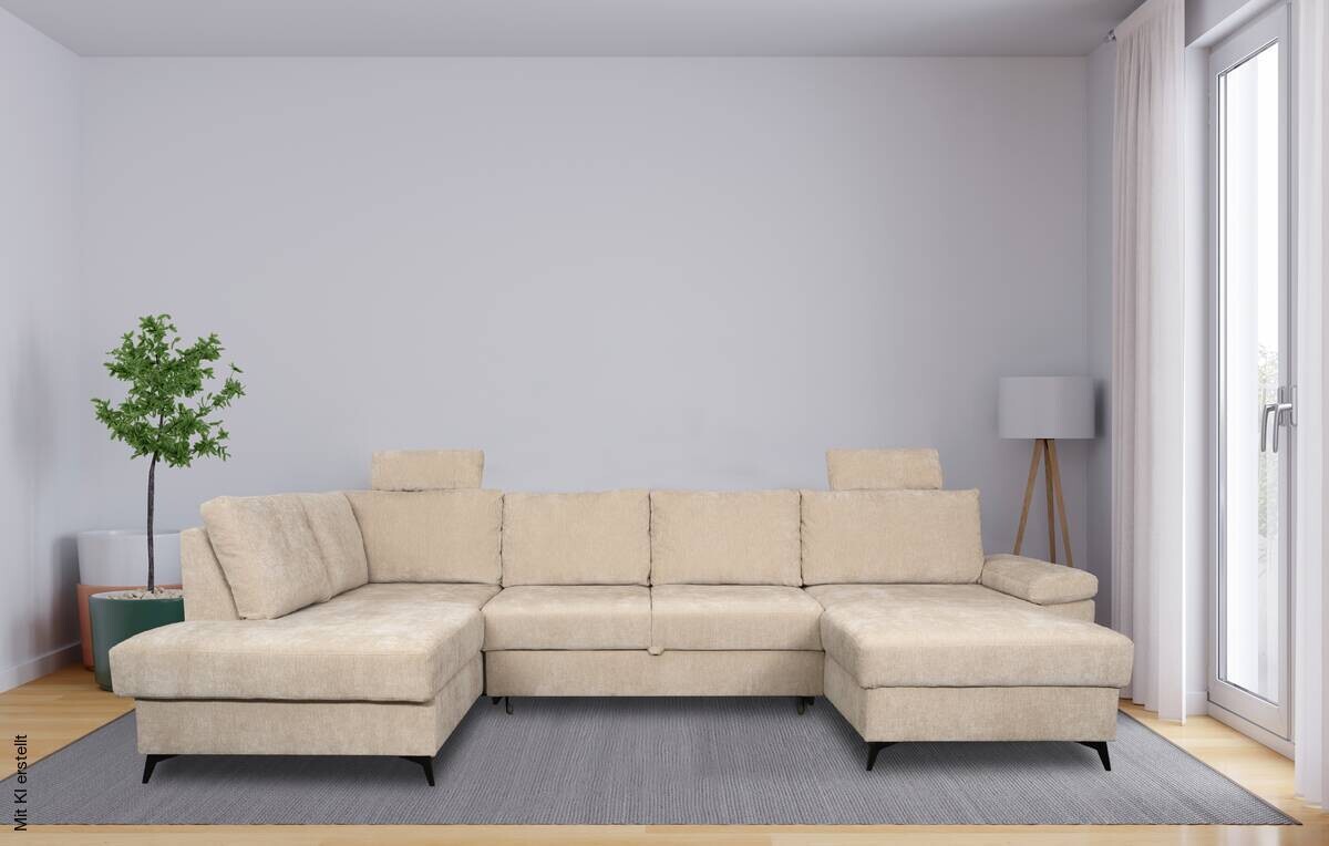 Wohnlandschaft Sara U beige Microfaser B/H/T: ca. 333x87x189 cm